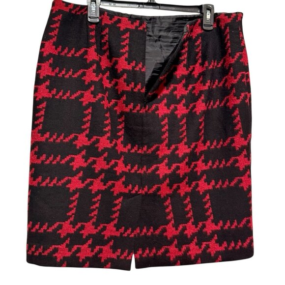 Talbots Womens Size 16 Wool Red Black Houndstooth Skirt Academia Office Siren - Picture 4 of 10